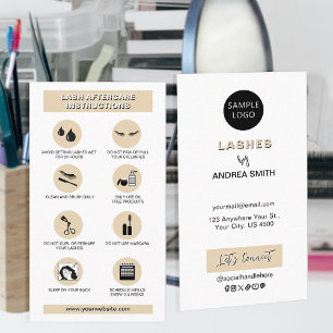 Simple Lash Care Beige Instructions Custom Logo Business Card