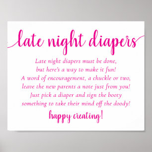 Simple Late Night Diapers Hot Pink Shower Sign