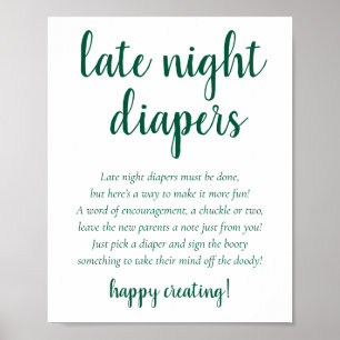 Simple Late Night Diapers   Neon Green Baby Shower Poster