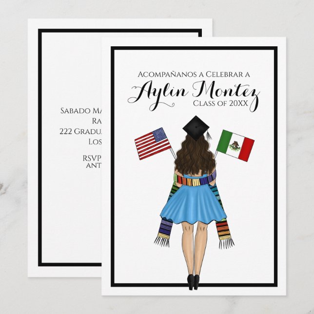Simple Latina Graduation with Serape Invitation (Front/Back)