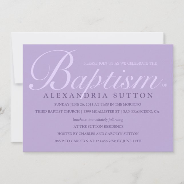 Simple Lavender Baptism/Christening Invite (Front)