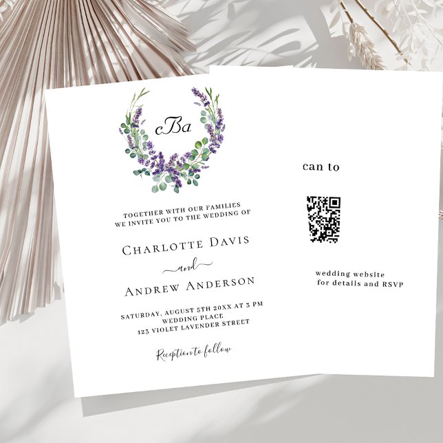 Simple lavender florals QR RSVP budget wedding (Creator Uploaded)
