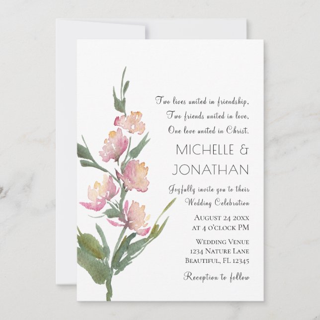 Simple Lavender Flowers Modern Christian Wedding  Invitation (Front)