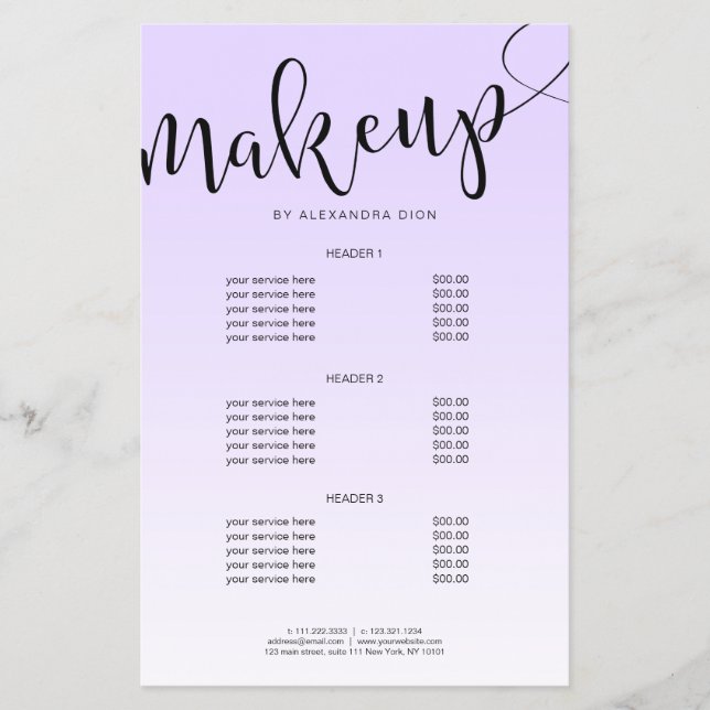 Simple lavender handwritten script calligraphy flyer (Front)
