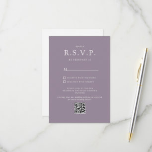 Simple Lavender Minimalist QR CODE Wedding RSVP Card