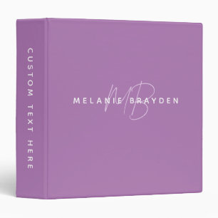 Simple Lavender Minimalist Two Monogram Name Binder