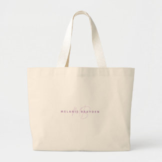 Simple Lavender Minimalist Two Monogram Name Large Tote Bag