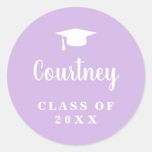 Simple Lavender Mortar Board Modern Graduation Classic Round Sticker