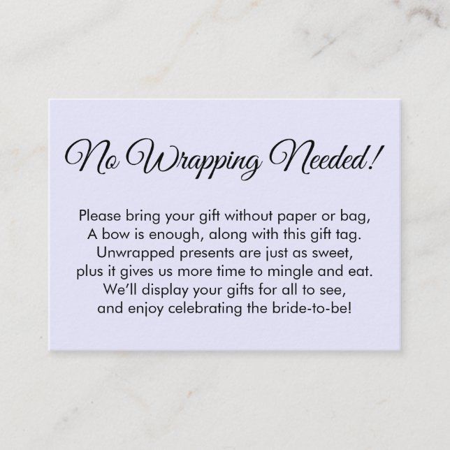 Simple Lavender No Wrapping Needed! Bridal Shower Enclosure Card (Front)