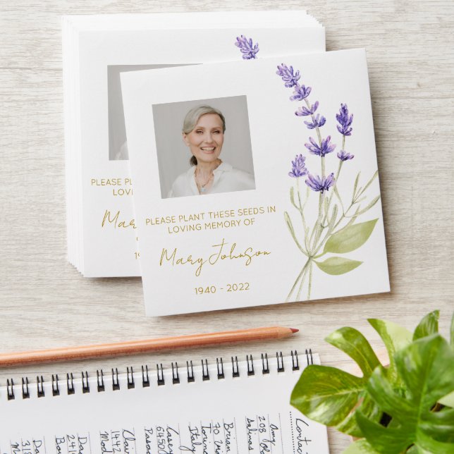 Simple Lavender Photo Funeral Seed Envelope (Stacked)