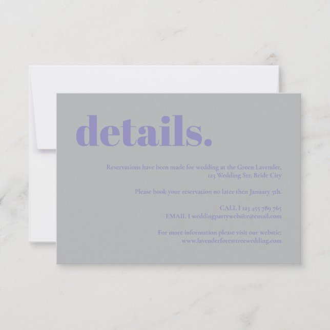 Simple Lavender Silver Wedding details RSVP Card (Front)