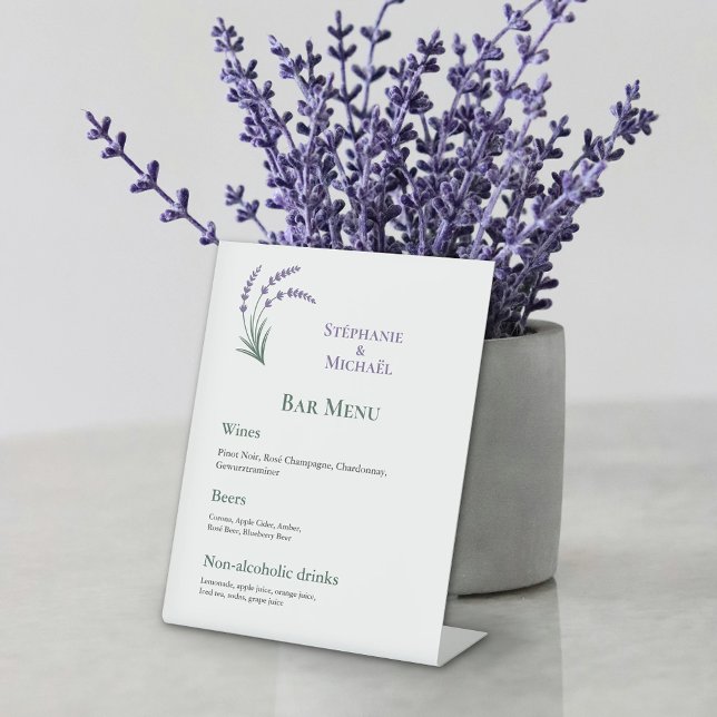 Simple Lavender Wedding Bar Menu Pedestal Sign (Simple Lavender Wedding Bar Menu Pedestal Sign)