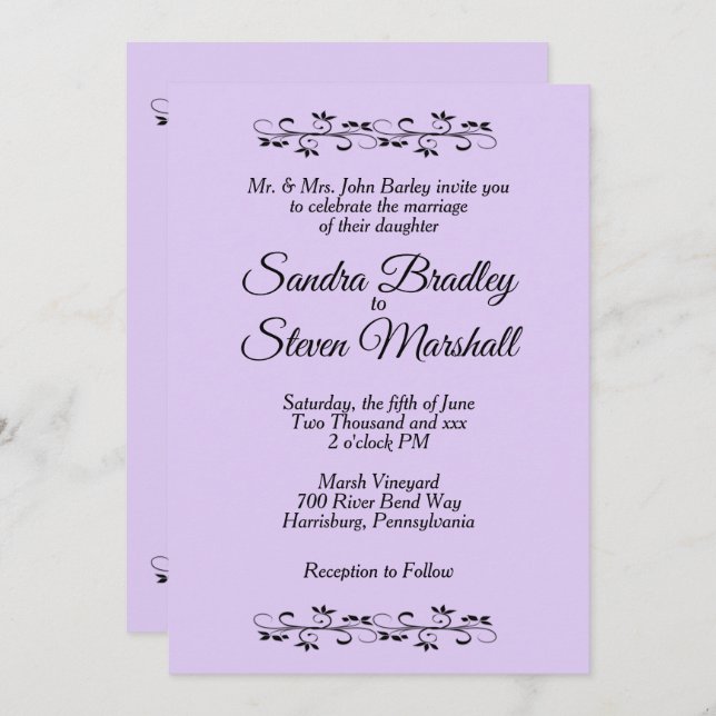 Simple Lavender Wedding Invitation (Front/Back)