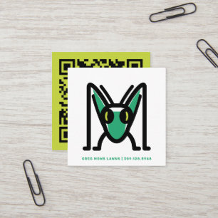 Simple Lawn Service Grasshopper Mascot QR Code Square Business Card