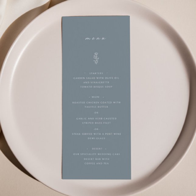 Simple Leaf Dusty Blue Wedding Dinner Menu (Creator Uploaded)