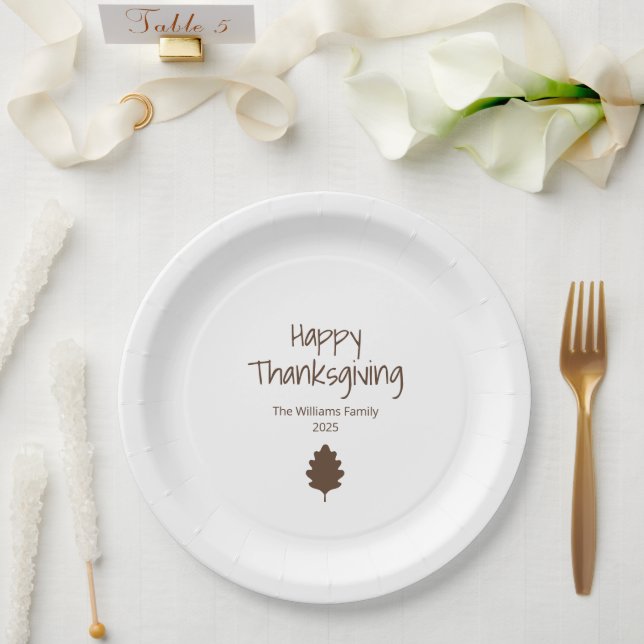 Simple Leaf Modern Fall Family Thanksgiving Paper Plate (Wedding)