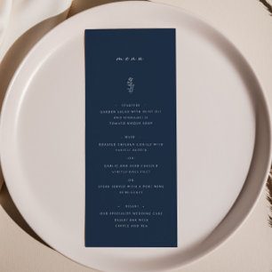 Simple Leaf Navy Blue Wedding Dinner Menu