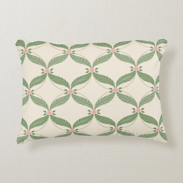 Simple Leaves Flowers Grid Pattern Accent Pillow (Front)