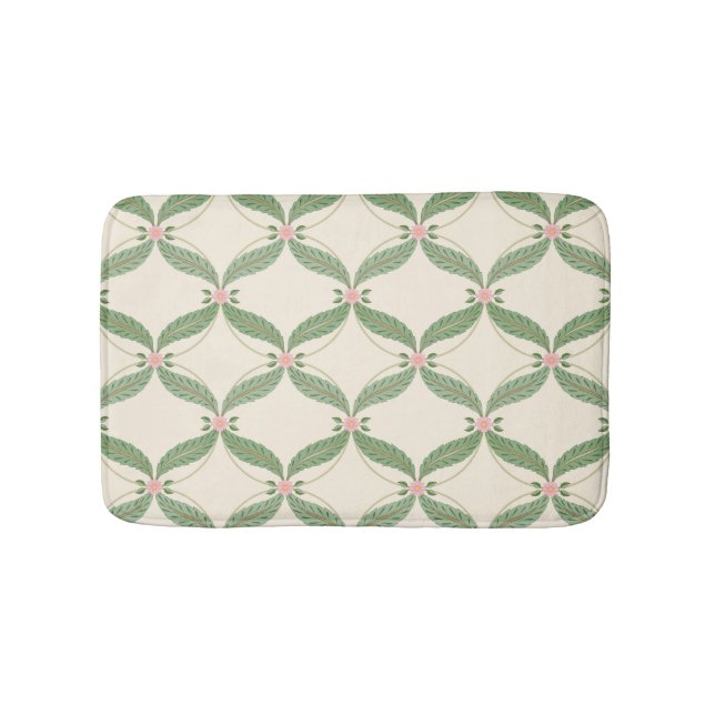 Simple Leaves Flowers Grid Pattern Bath Mat (Front)