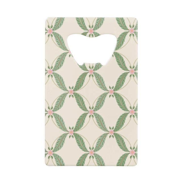 Simple Leaves Flowers Grid Pattern Credit Card Bottle Opener (Front)