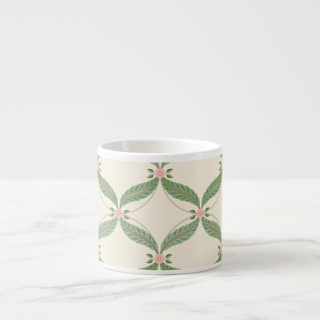 Simple Leaves Flowers Grid Pattern Espresso Cup (Front)