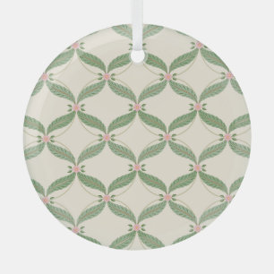 Simple Leaves Flowers Grid Pattern Glass Ornament