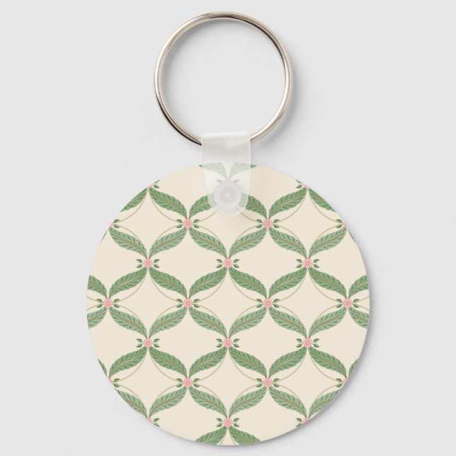 Simple Leaves Flowers Grid Pattern Keychain (Front)