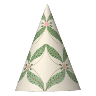 Simple Leaves Flowers Grid Pattern Party Hat