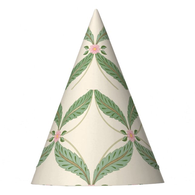 Simple Leaves Flowers Grid Pattern Party Hat (Front)