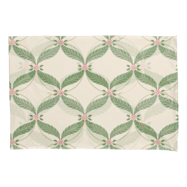 Simple Leaves Flowers Grid Pattern Pillowcase (Front)