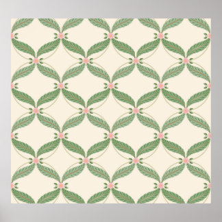 Simple Leaves Flowers Grid Pattern Poster