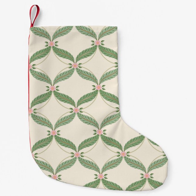 Simple Leaves Flowers Grid Pattern Small Christmas Stocking (Front)