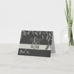 Simple Leaves Inspirivity Elegant Black Wedding  Thank You Card