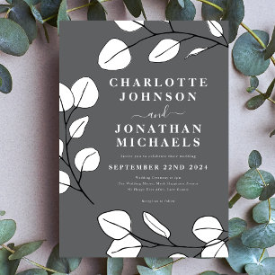 Simple Leaves Modern Stylish Grey  Invitation