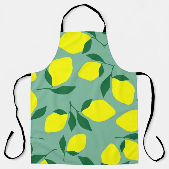 Simple Lemon, Green Background Print. Apron (Front)