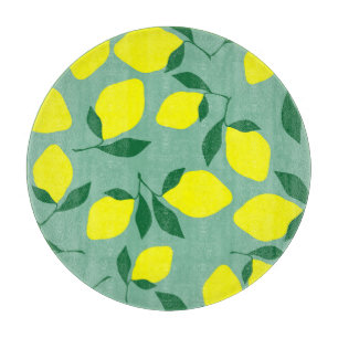 Simple Lemon, Green Background Print. Cutting Board