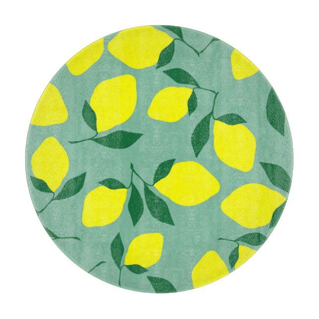 Simple Lemon, Green Background Print. Cutting Board (Front)