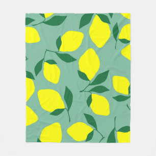 Simple Lemon, Green Background Print. Fleece Blanket