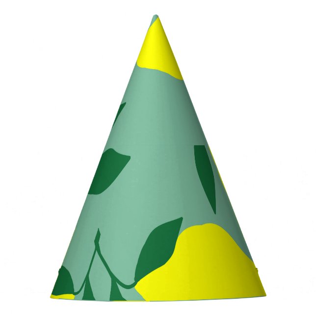 Simple Lemon, Green Background Print. Party Hat (Front)