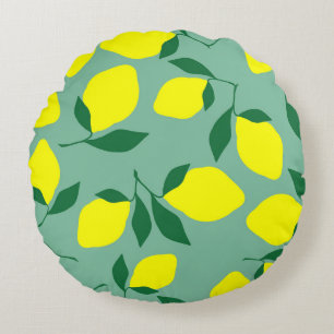 Simple Lemon, Green Background Print. Round Pillow