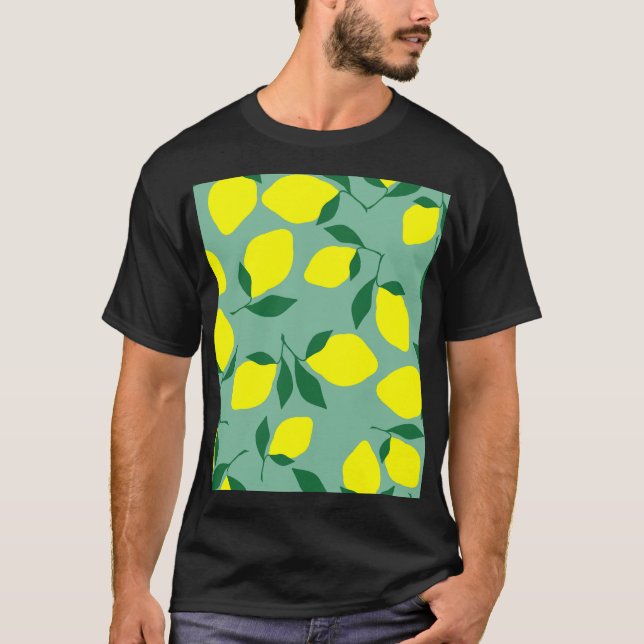 Simple Lemon, Green Background Print. T-Shirt (Front)