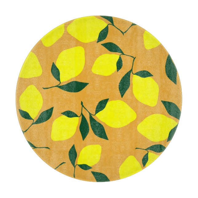 Simple lemon pattern, orange background. cutting board (Front)