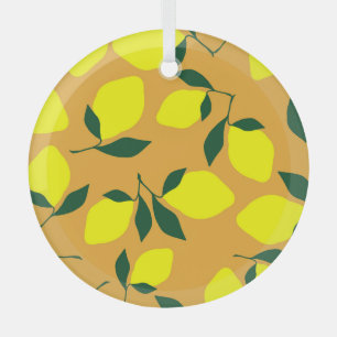 Simple lemon pattern, orange background. glass ornament