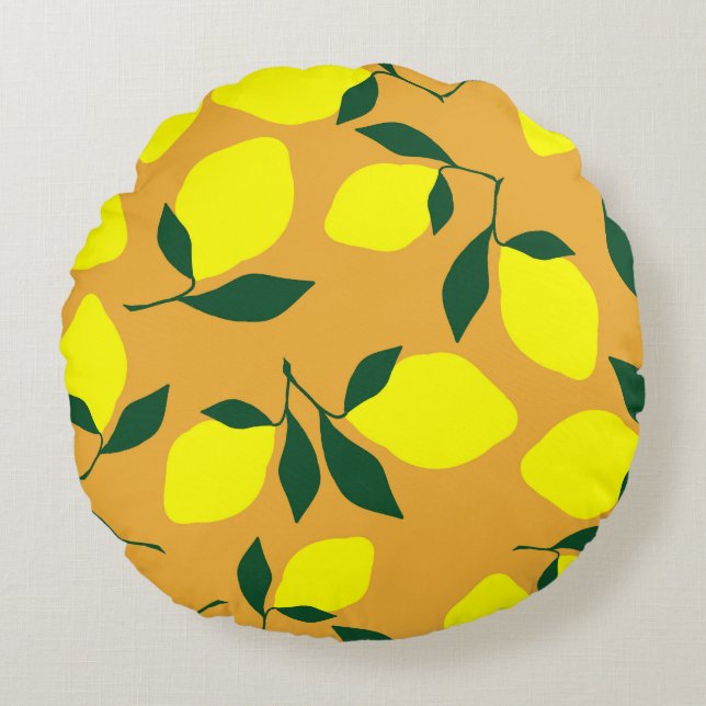 Simple lemon pattern, orange background. round pillow (Front)