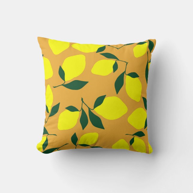Simple lemon pattern, orange background. throw pillow (Front)