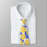 Simple Lemon Slices Pattern Blue Botanical Tie<br><div class="desc">This stylish neck tie features a simple illustration pattern of yellow lemon slices and cobalt blue floral shapes. Great gift idea!</div>