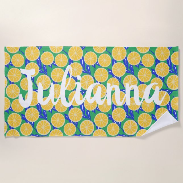 Simple Lemon Slices Pattern Botanical Personalized Beach Towel (Front)