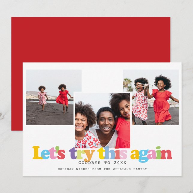 Simple Lets Try This Again Modern Photo Collage Holiday Card (Front/Back)
