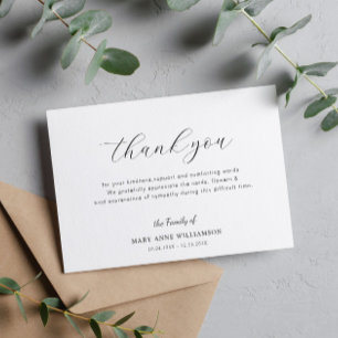 simple lettering funeral thank you note card