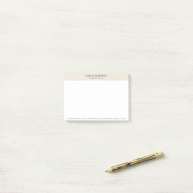 Simple Light Beige Linen Black Typography Post-it Notes (On Desk)